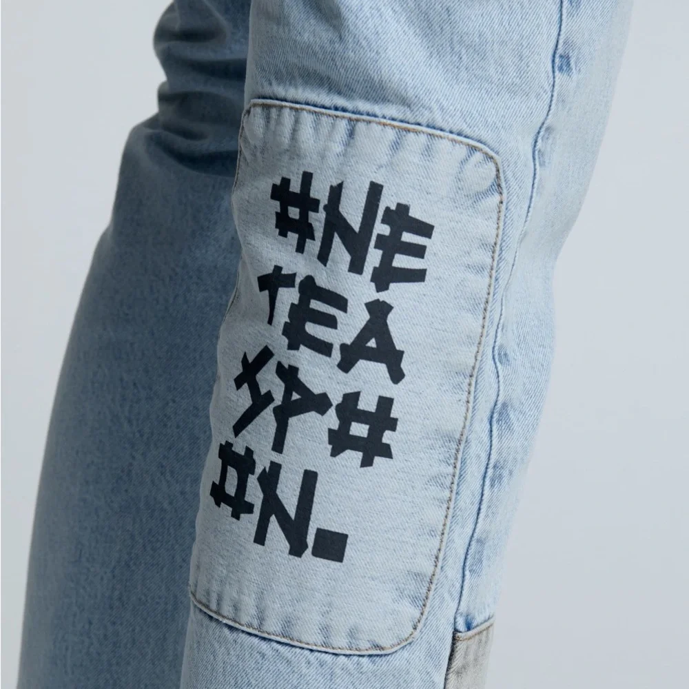 One Teaspoon Blue Graffiti Straight Leg Jeans Size 18 - Picture 8 of 16